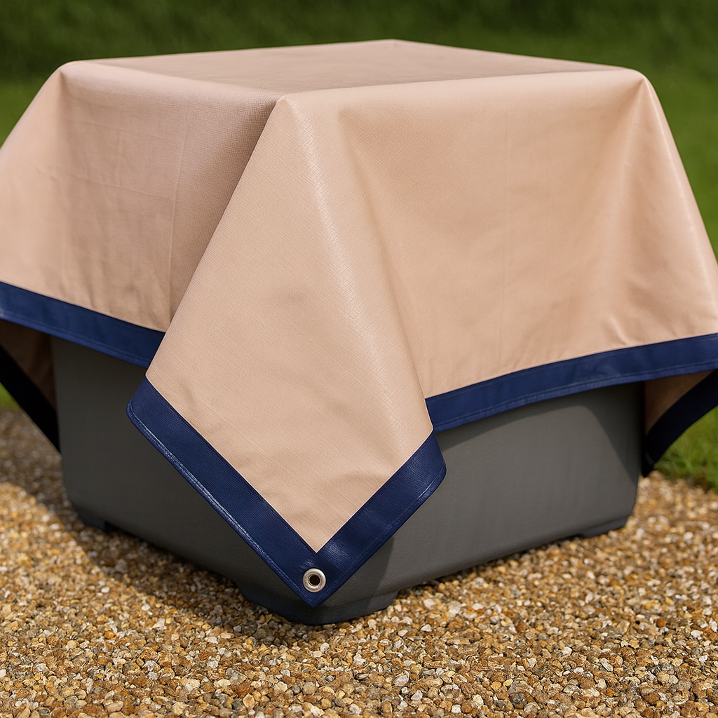 350gsm Blue and Beige Waterproof Tarpaulin with Eyelets for Construction, Marine and Outdoor Use