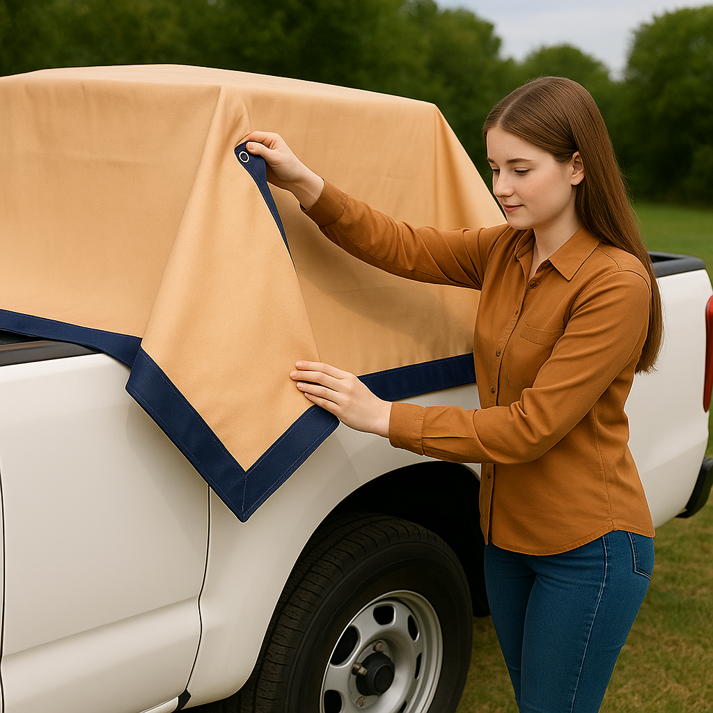 350gsm Blue and Beige Waterproof Tarpaulin with Eyelets for Construction, Marine and Outdoor Use