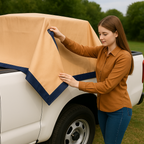 350gsm Blue and Beige Waterproof Tarpaulin with Eyelets for Construction, Marine and Outdoor Use