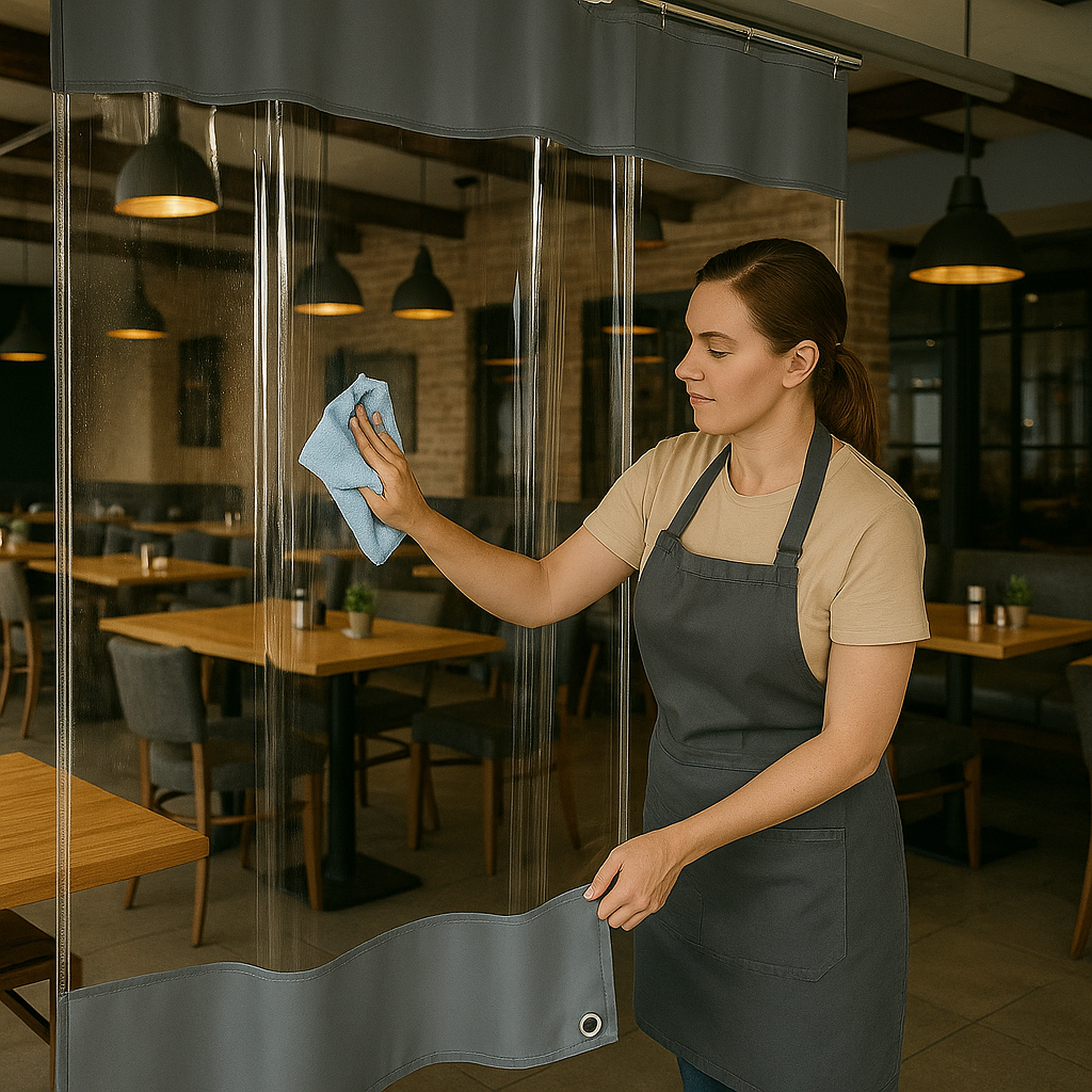 Clear PVC Outdoor Curtain with Grey Borders – 0.6mm Thick Windproof and Waterproof Curtain for Patios