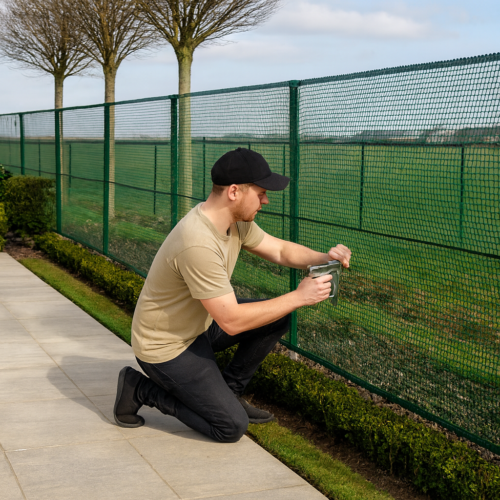 110gsm Green HDPE Wind Barrier Mesh with 50% Shade & 40% Airflow Reduction – UV Stabilised with 5cm Eyelets