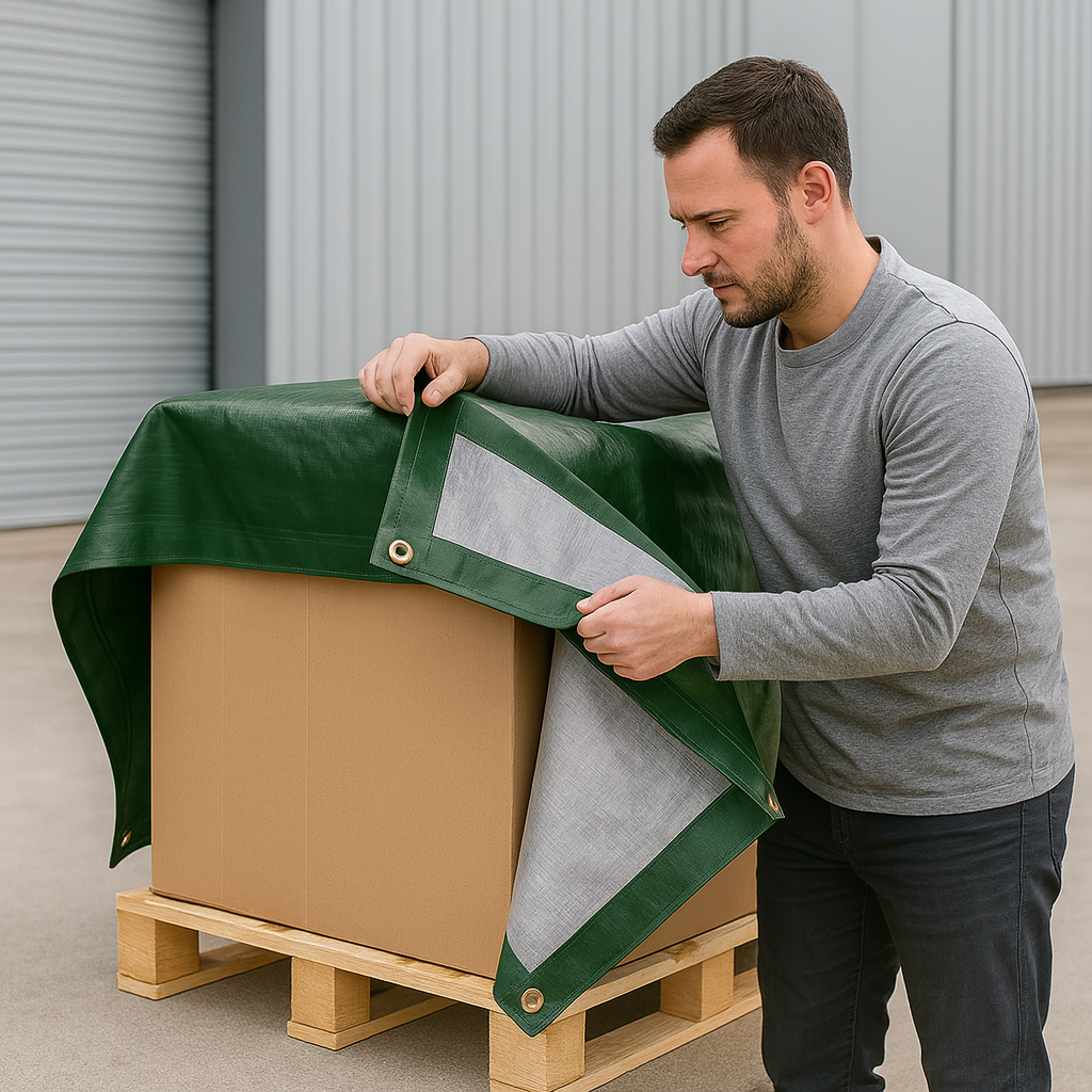 140gsm Green Silver Reversible Tarpaulin Cover with Eyelets and Reinforced Edges for Outdoor, Farming and Camping Use