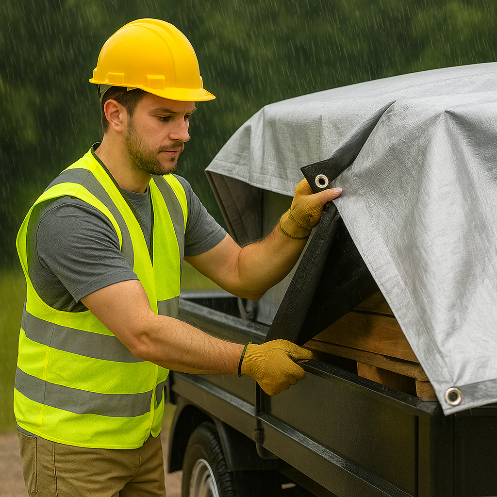 270gsm Black & Silver Heavy Duty Tarpaulin with Reinforced Corners and Eyelets for Roofing, Boats and Outdoor Use
