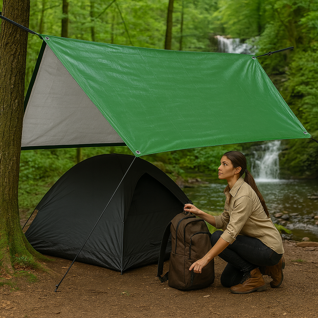 270gsm Green/Silver Waterproof Tarpaulin – Reinforced Corners & Brass Eyelets for Camping, Garden & Outdoor Use