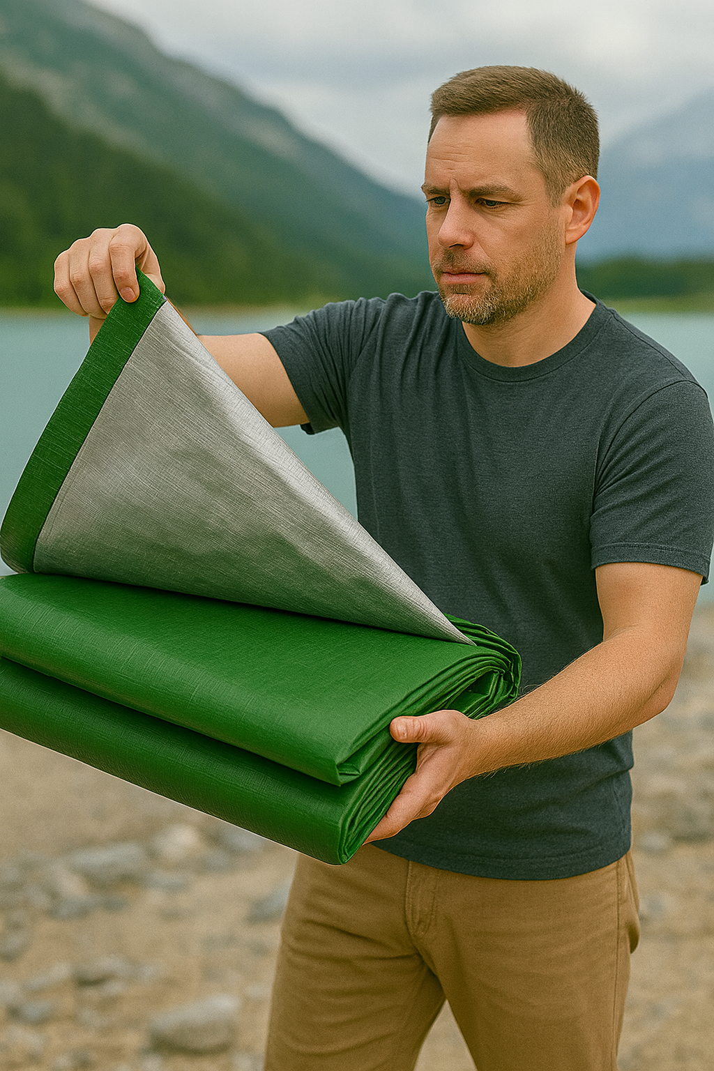 270gsm Green/Silver Waterproof Tarpaulin – Reinforced Corners & Brass Eyelets for Camping, Garden & Outdoor Use