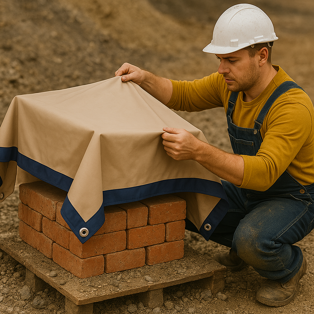 350gsm Blue and Beige Waterproof Tarpaulin with Eyelets for Construction, Marine and Outdoor Use