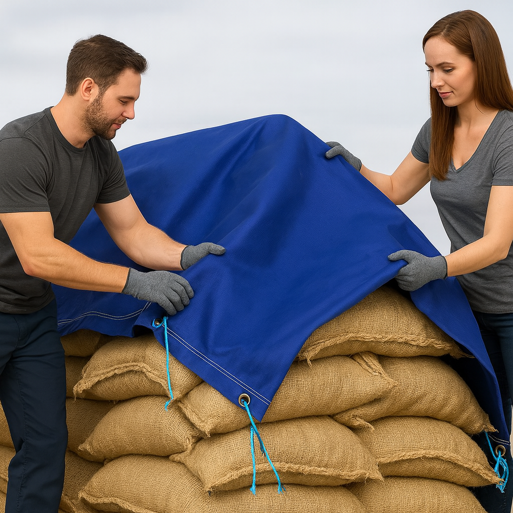 Blue 14oz Cotton Canvas Tarpaulin – Breathable Water Repellent Cover for Machinery, Transport & Outdoor Use