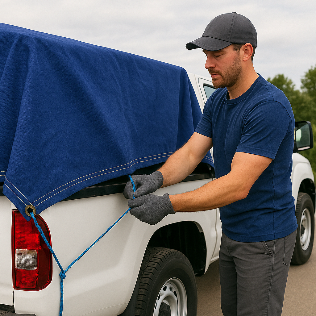 Blue 14oz Cotton Canvas Tarpaulin – Breathable Water Repellent Cover for Machinery, Transport & Outdoor Use