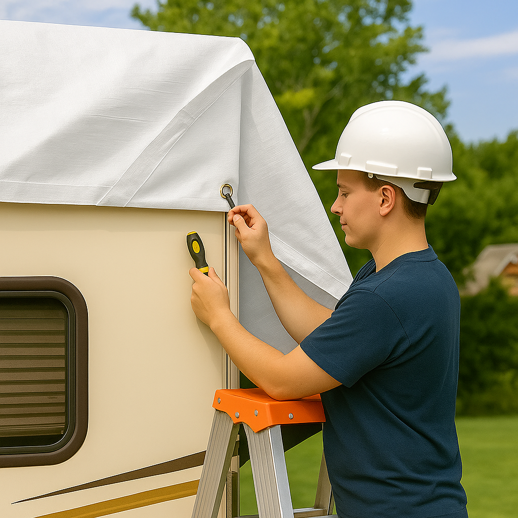 200gsm White Waterproof Tarpaulin with Reinforced Corners and Aluminium Eyelets for Garden, Roofing and Site Cover
