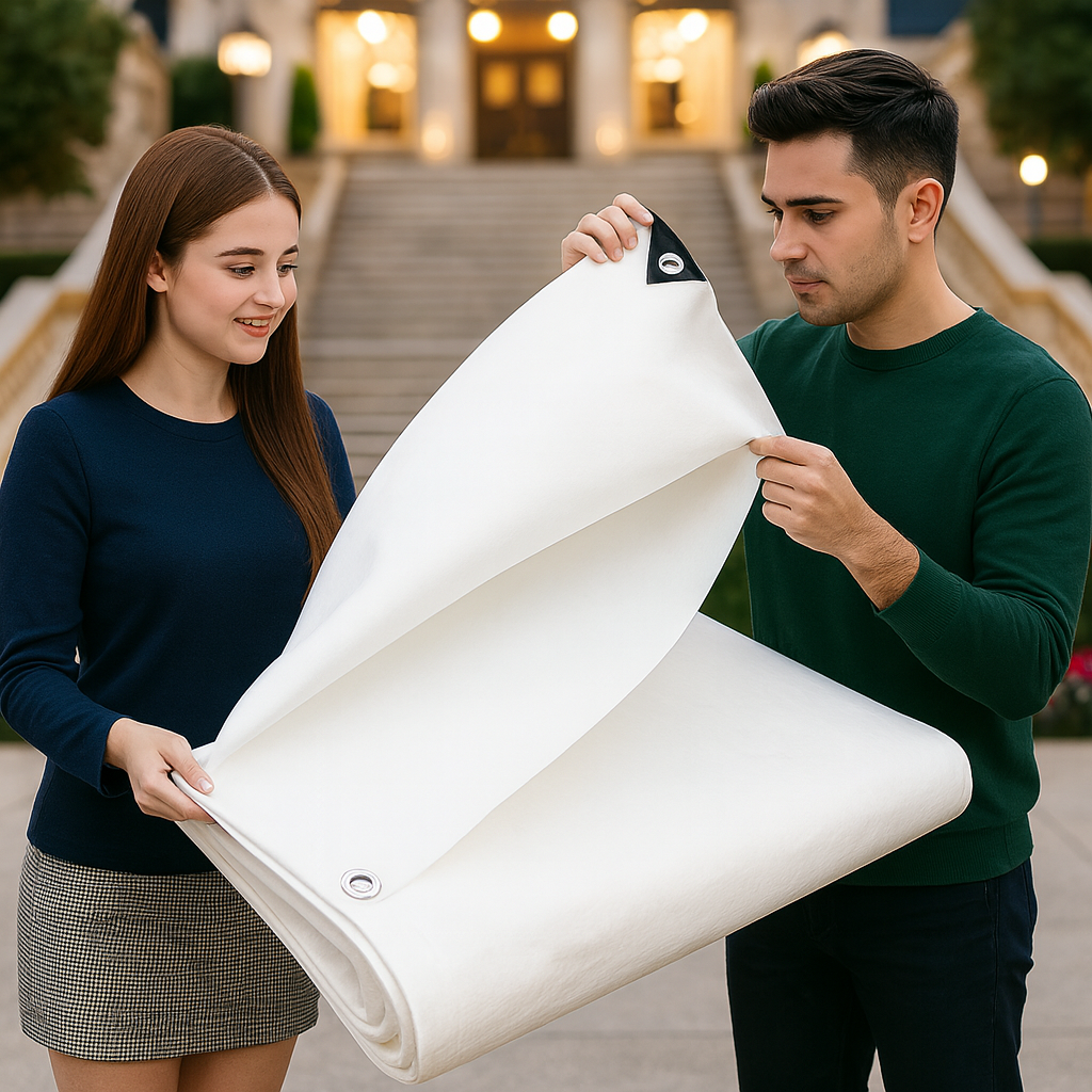 200gsm White Waterproof Tarpaulin with Reinforced Corners and Aluminium Eyelets for Garden, Roofing and Site Cover