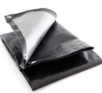 270gsm Black & Silver Heavy Duty Tarpaulin with Reinforced Corners and Eyelets for Roofing, Boats and Outdoor Use
