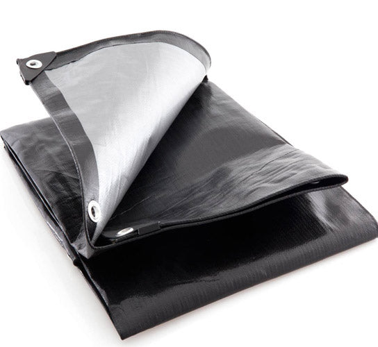 270gsm Black & Silver Heavy Duty Tarpaulin with Reinforced Corners and Eyelets for Roofing, Boats and Outdoor Use