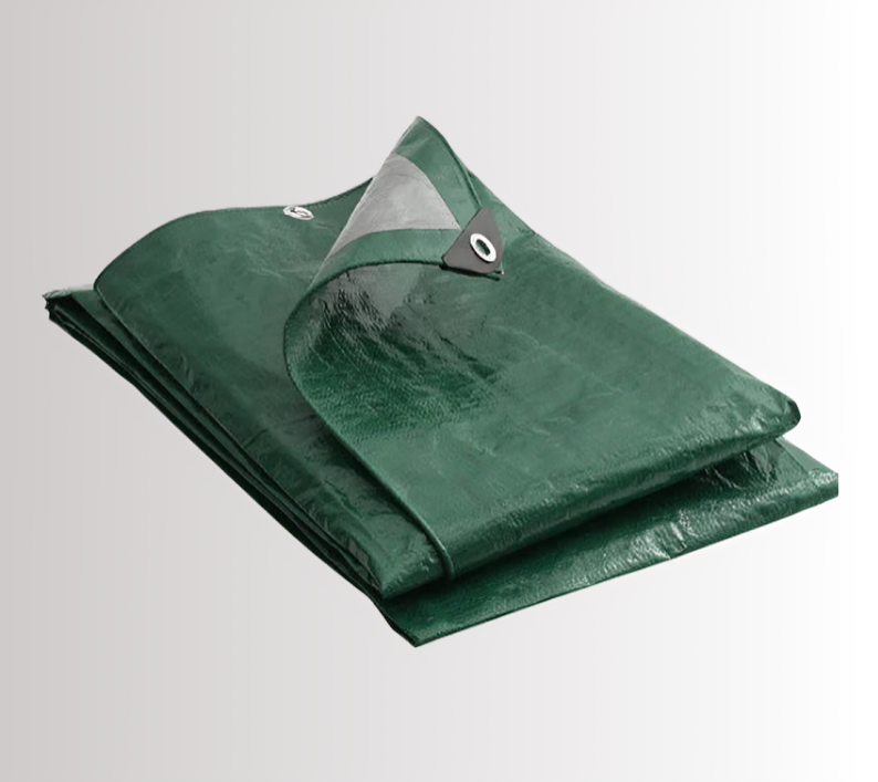 140gsm Green Silver Reversible Tarpaulin Cover with Eyelets and Reinforced Edges for Outdoor, Farming and Camping Use